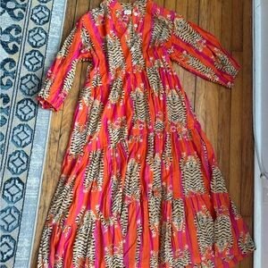 Anthropologie Orange and Pink Maxi Dress